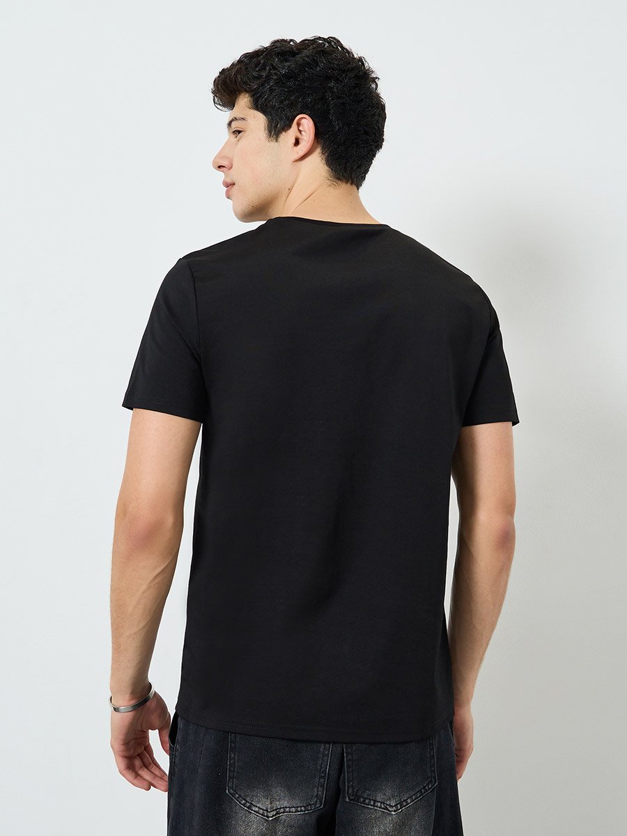 Men Black Cotton Crew Neck T-Shirt