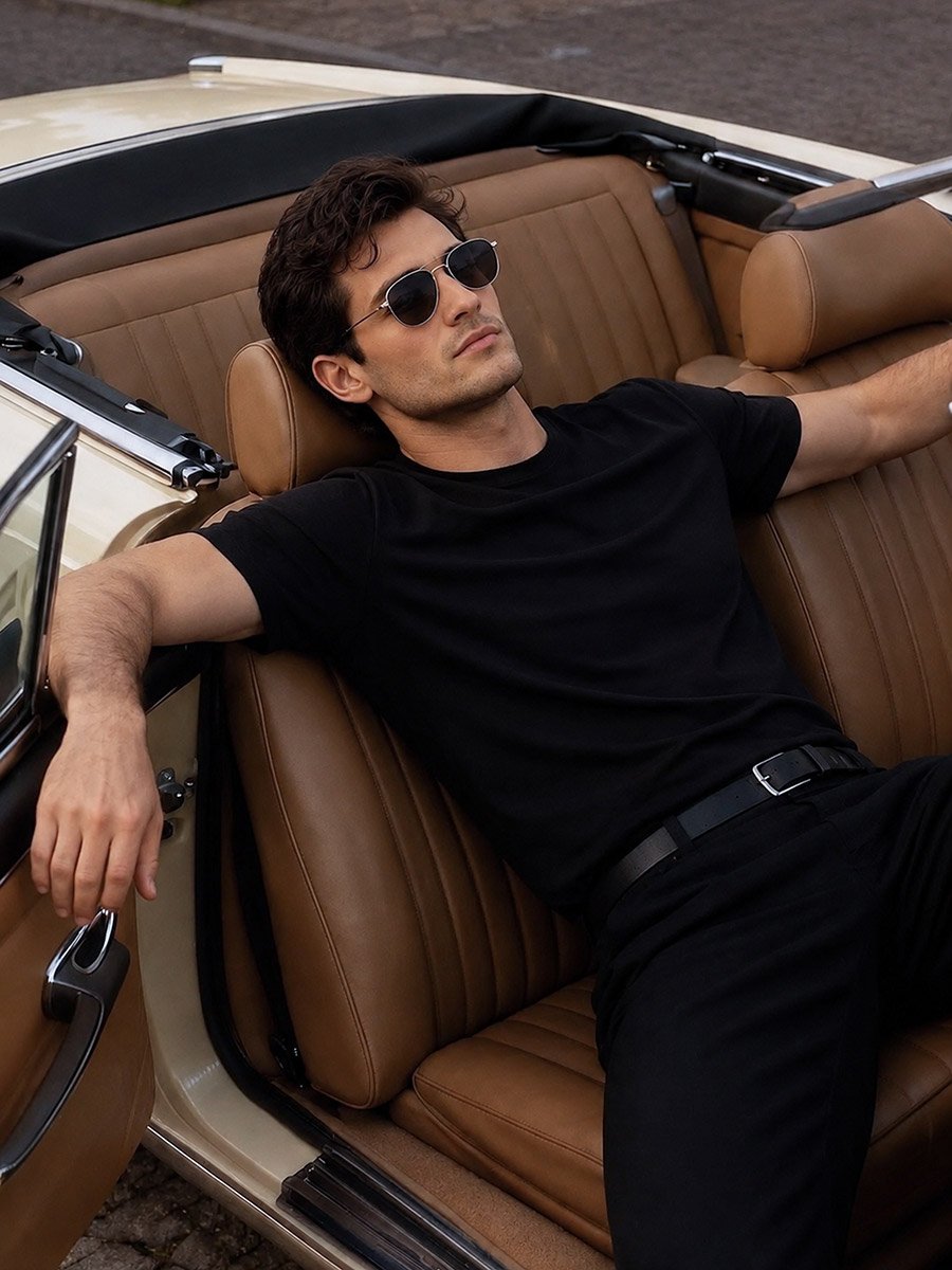 Men Black Cotton Crew Neck T-Shirt