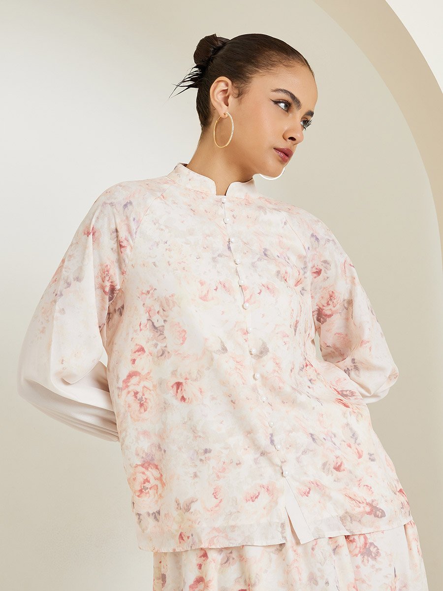 Cream Floral Print Top and Maxi Skirt Set Co-ords