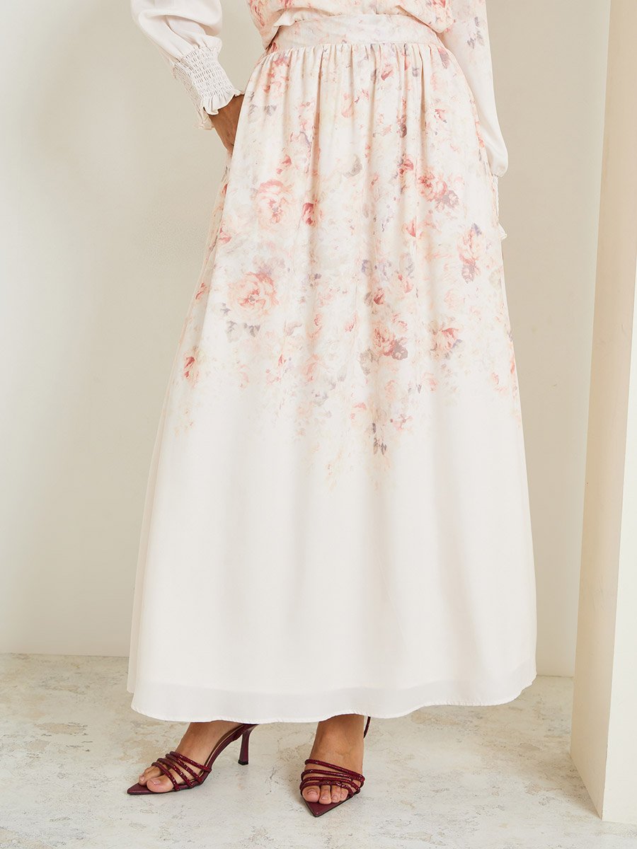 Cream Floral Print Top and Maxi Skirt Set Co-ords