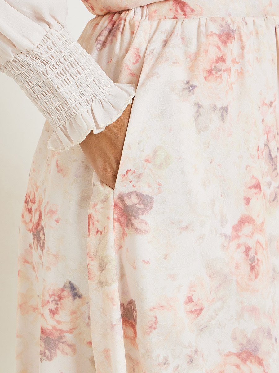 Cream Floral Print Top and Maxi Skirt Set Co-ords