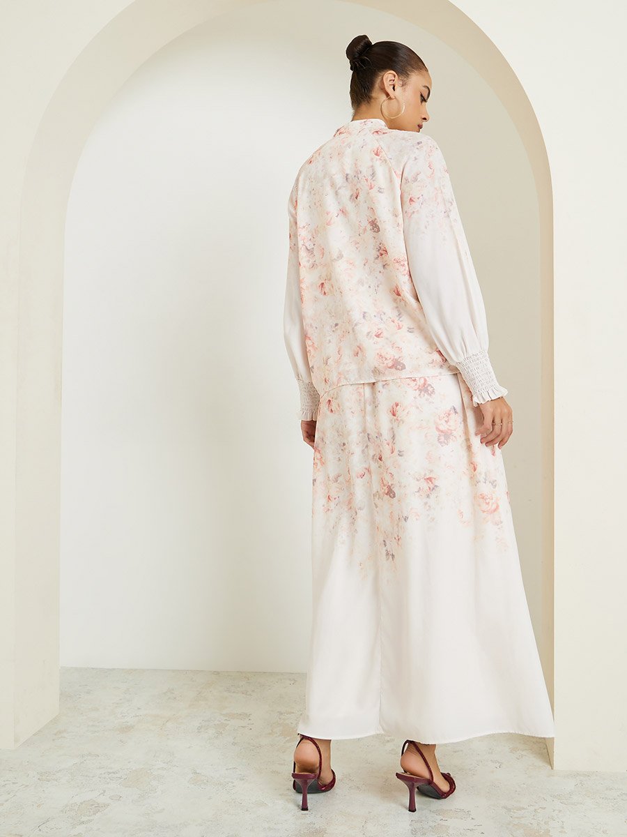 Cream Floral Print Top and Maxi Skirt Set Co-ords