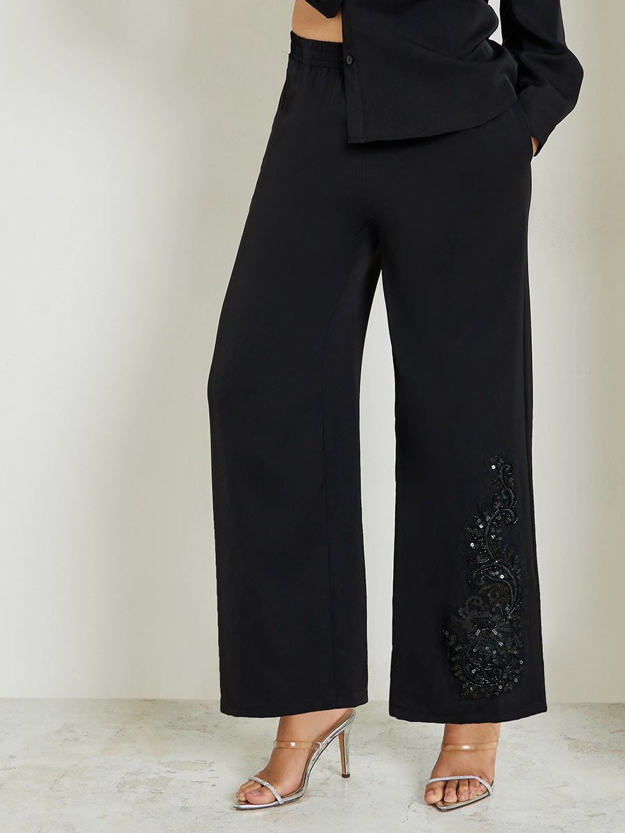 Black Sequin Embellished Shirt and Trousers Co-Ords