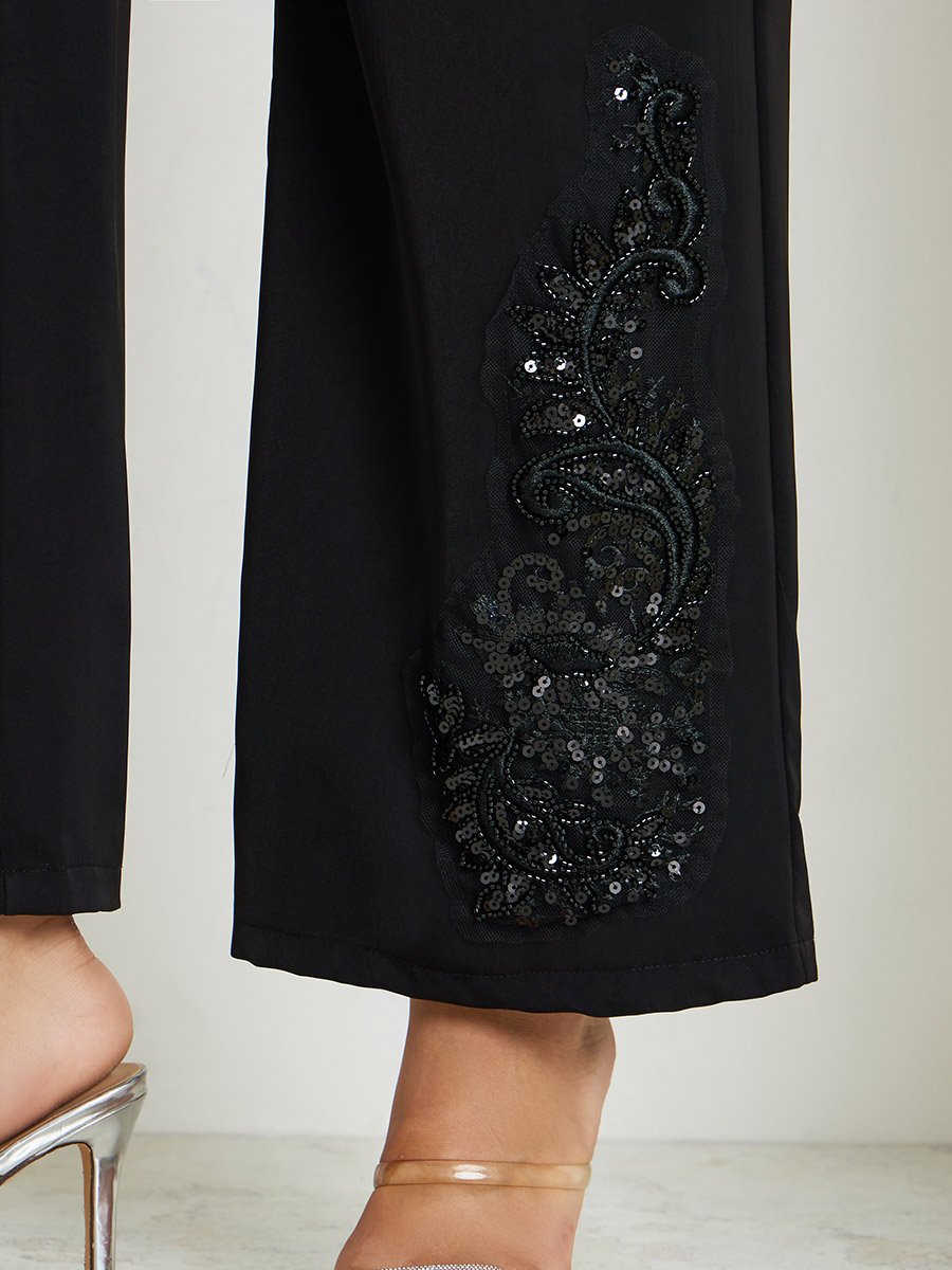 Black Sequin Embellished Shirt and Trousers Co-Ords