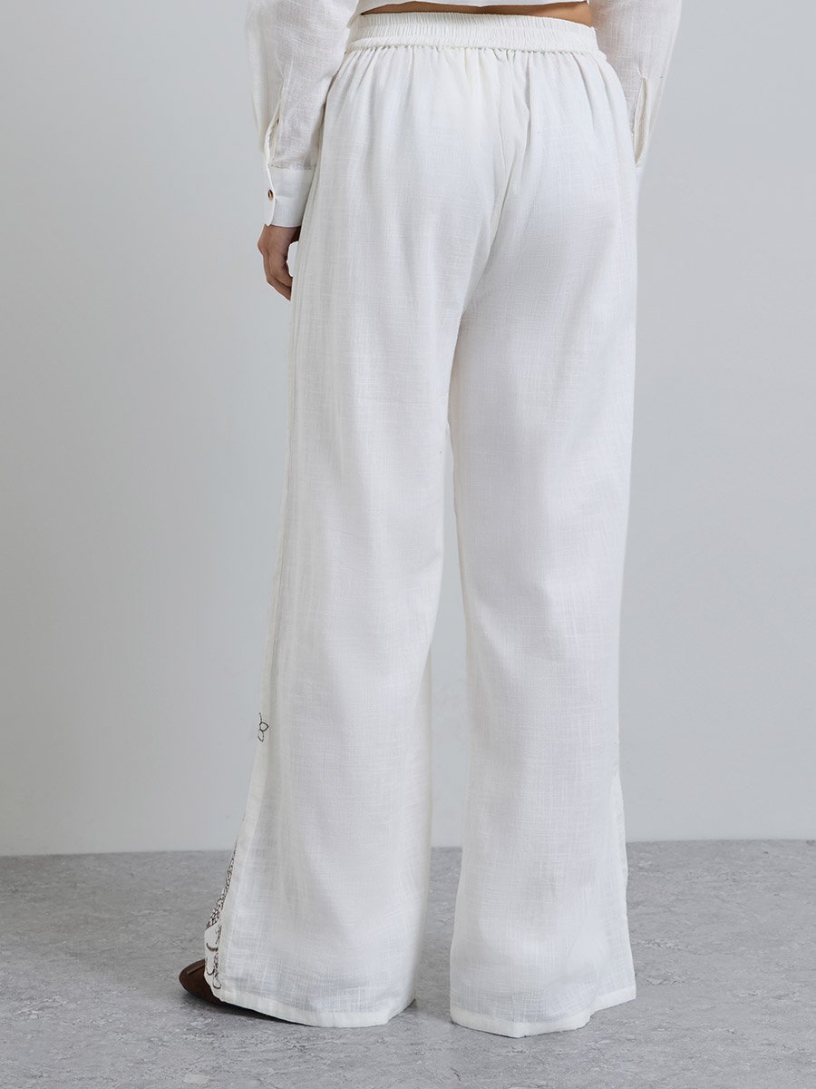 Off-White Embroidered Wide Leg Pants