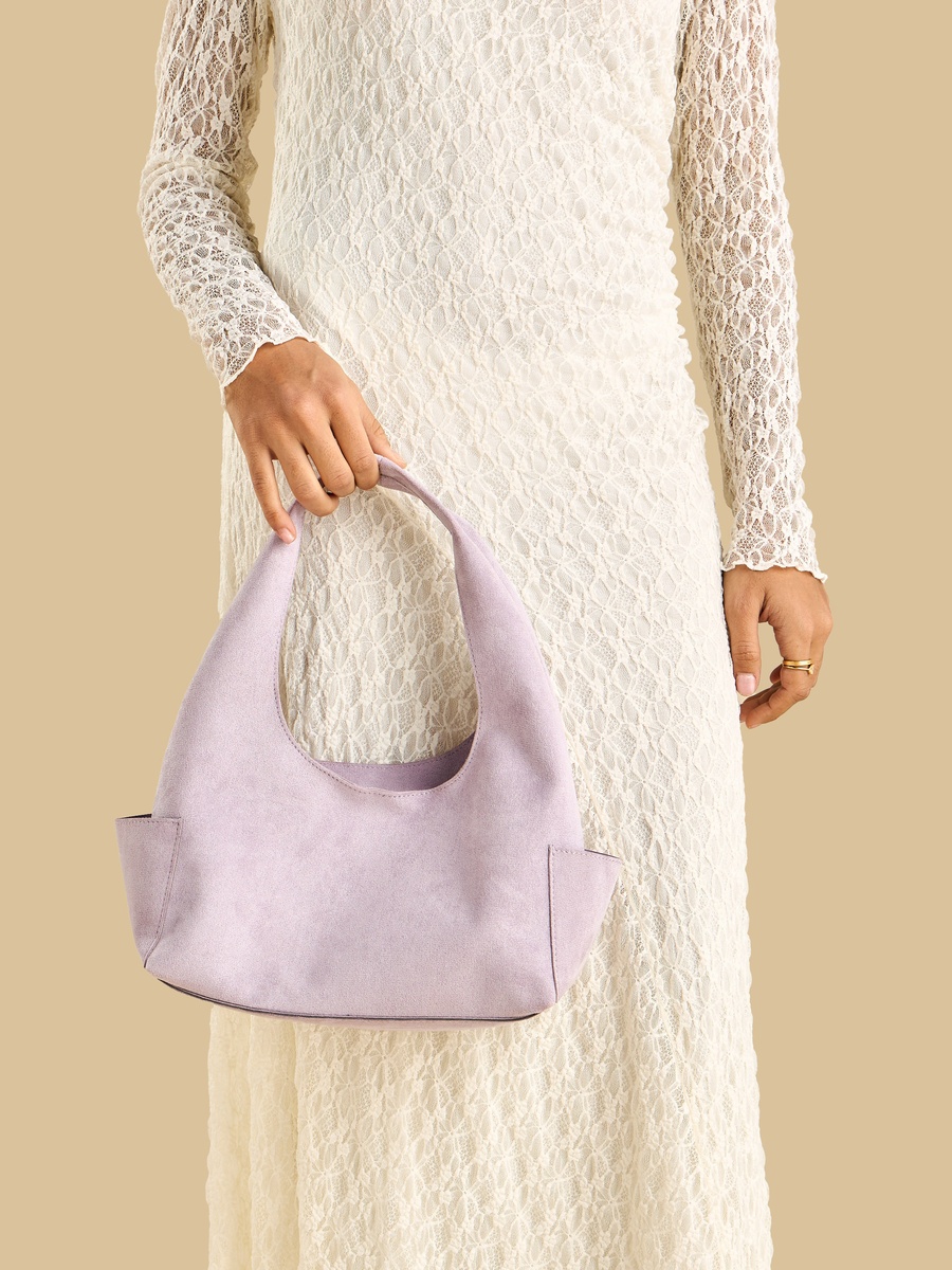 Suede Hobo Bag with Zip Closure