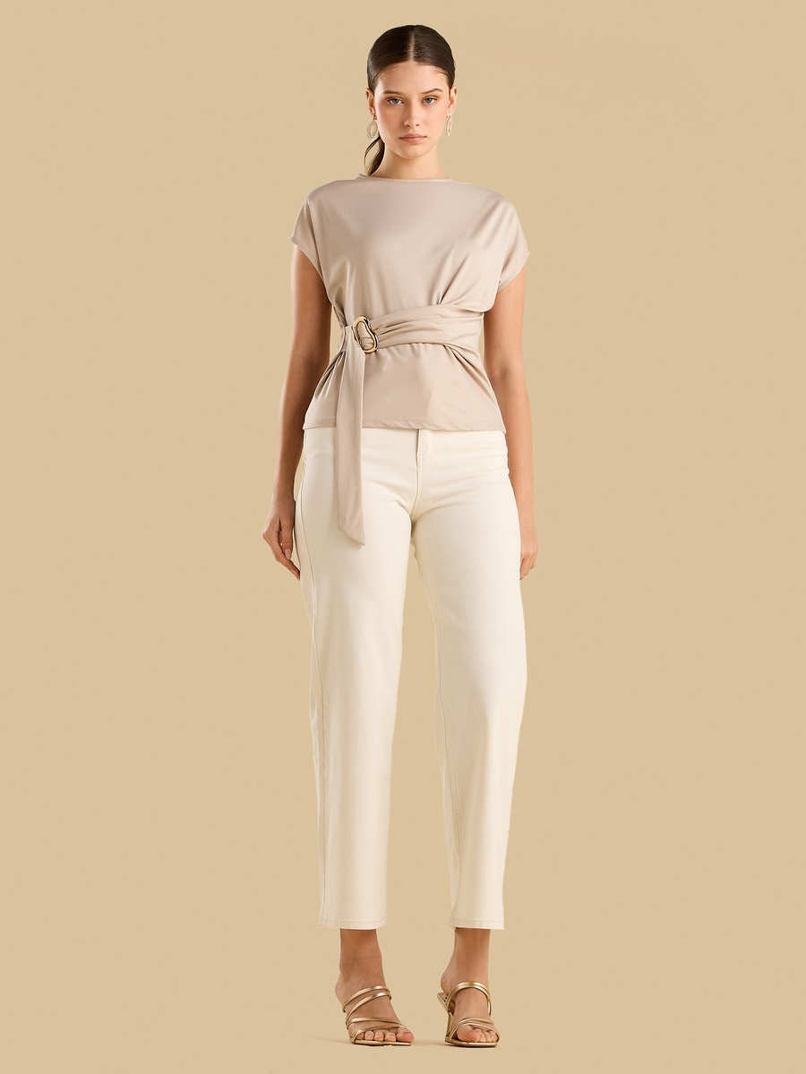 Buckle Accent Wrap Top