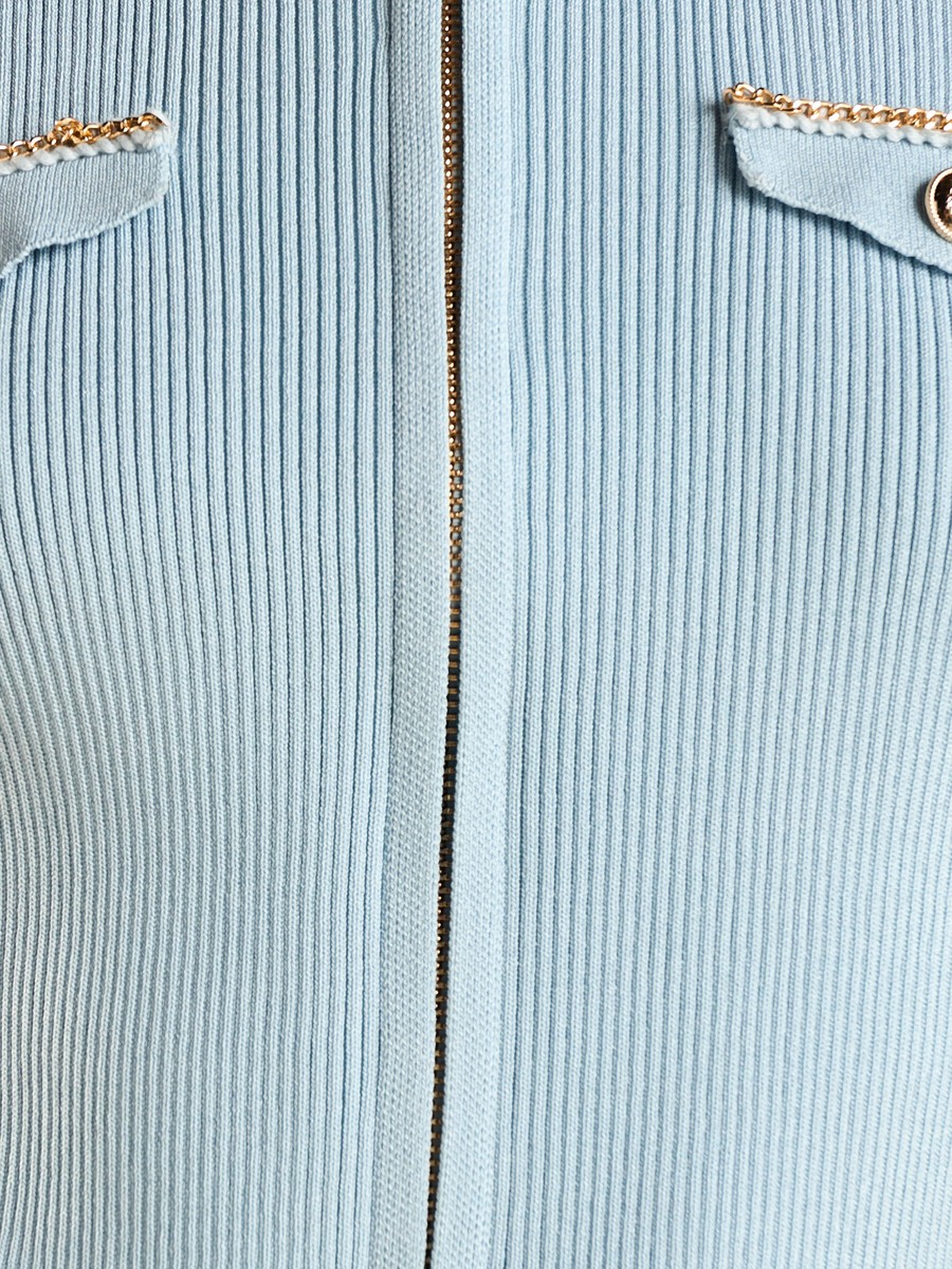 Ribbed Cardigan with Chain Detail