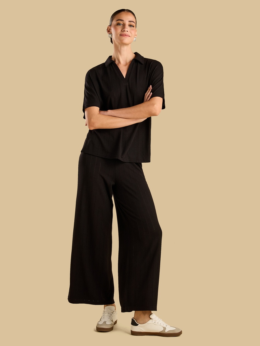 Pointelle Textured Wide Leg Pants