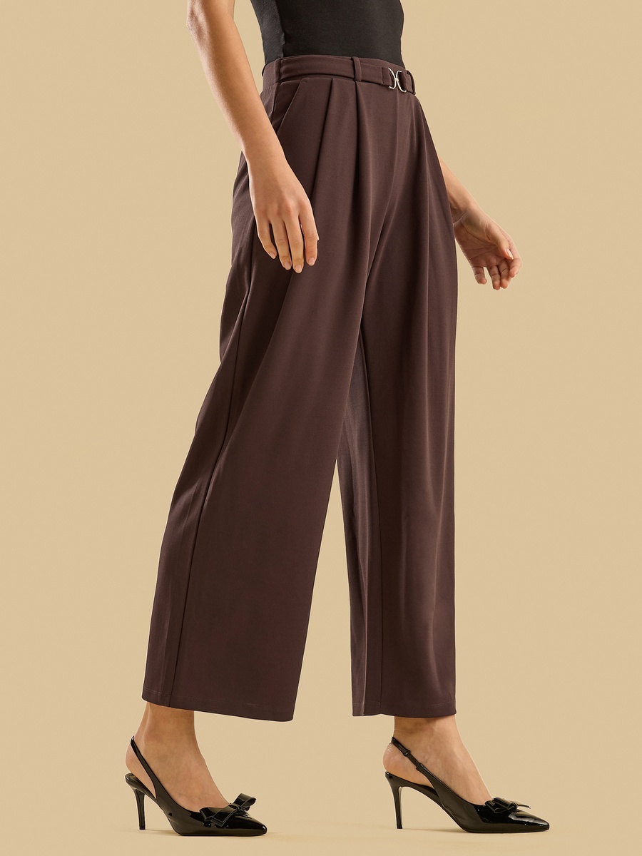 Wide Leg Pants with D-Ring Buckle Accent
