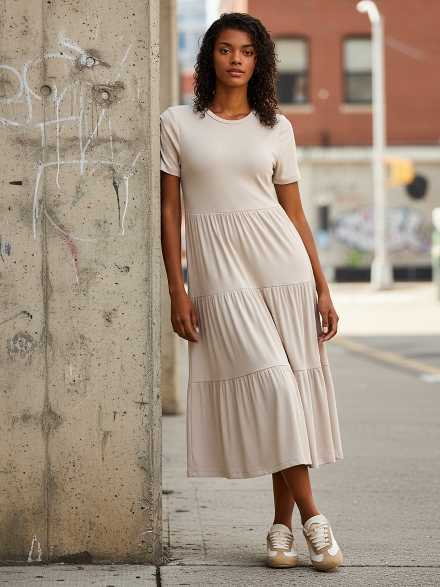 Ribbed Tiered Midi Dress