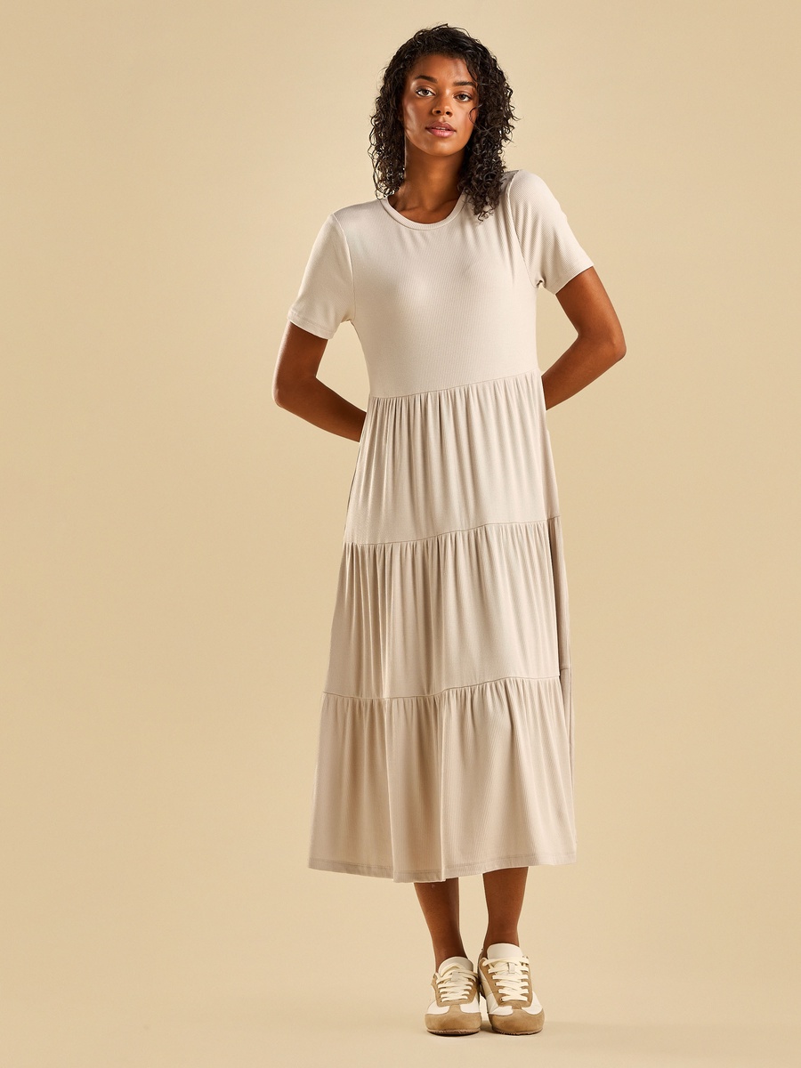 Ribbed Tiered Midi Dress
