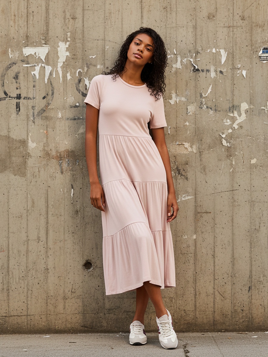 Ribbed Tiered Midi Dress