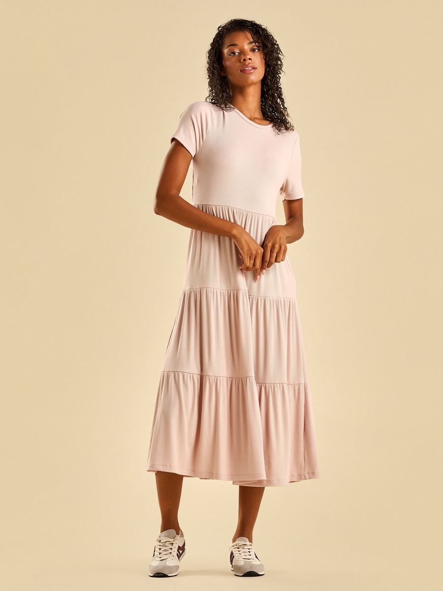 Ribbed Tiered Midi Dress