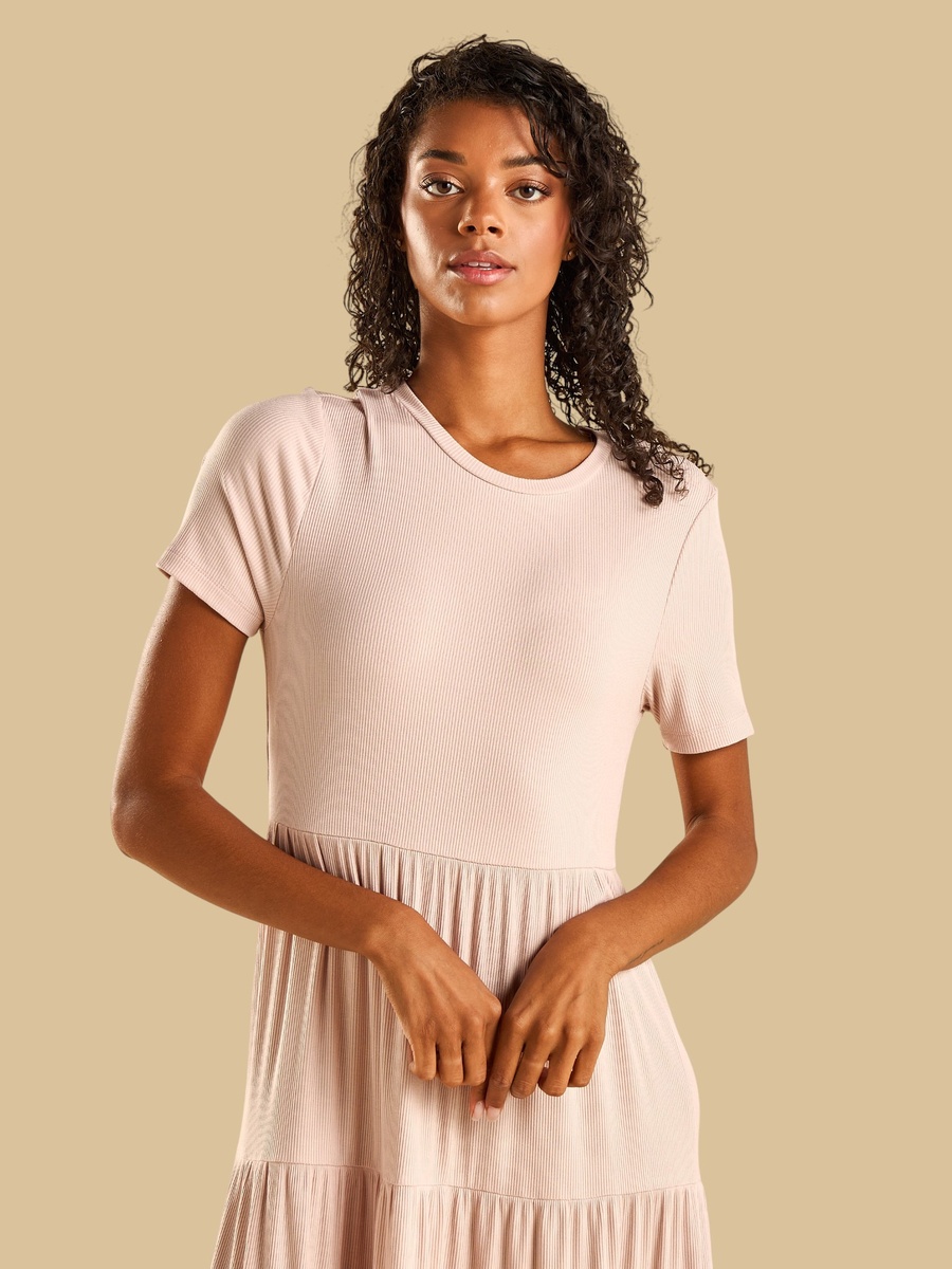 Ribbed Tiered Midi Dress