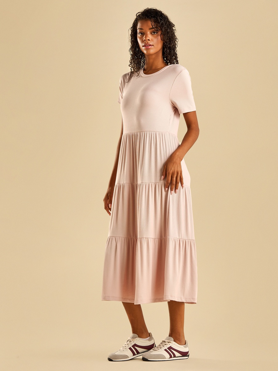 Ribbed Tiered Midi Dress