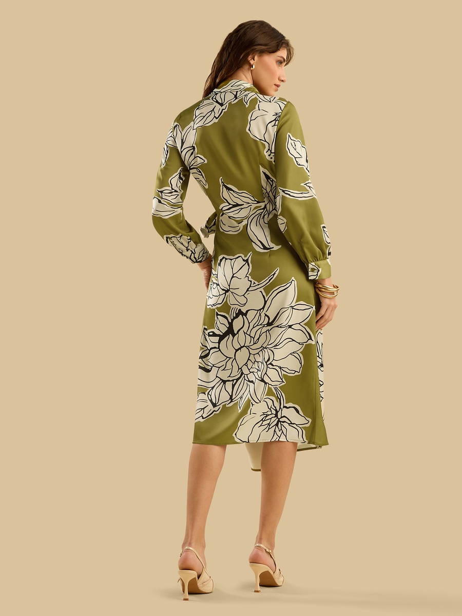 Floral Print Satin Wrap Dress