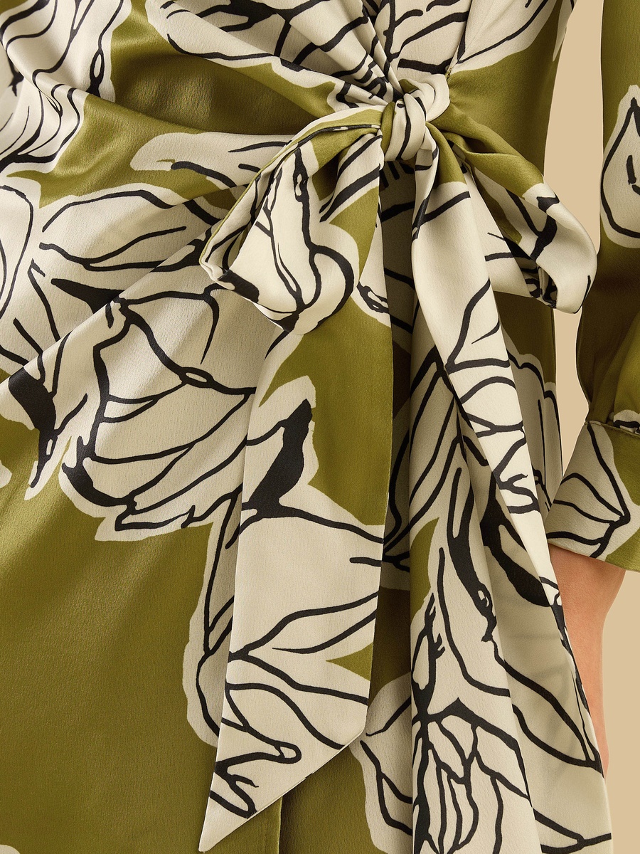 Floral Print Satin Wrap Dress