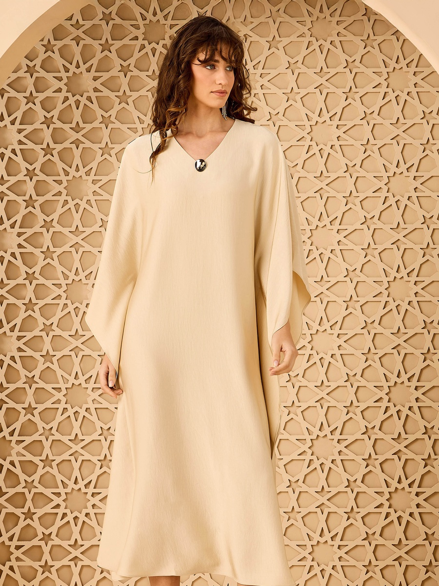 Satin Kaftan Dress with Metal Trim