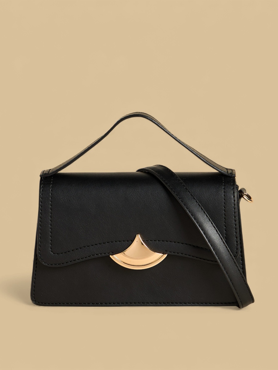 Metallic Accent Crossbody Bag with Flap Closure