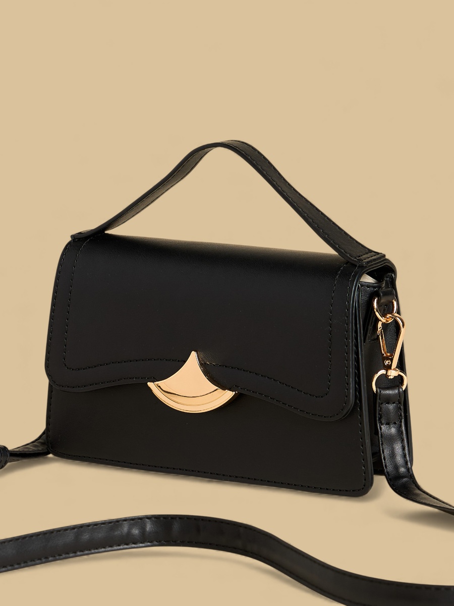 Metallic Accent Crossbody Bag with Flap Closure