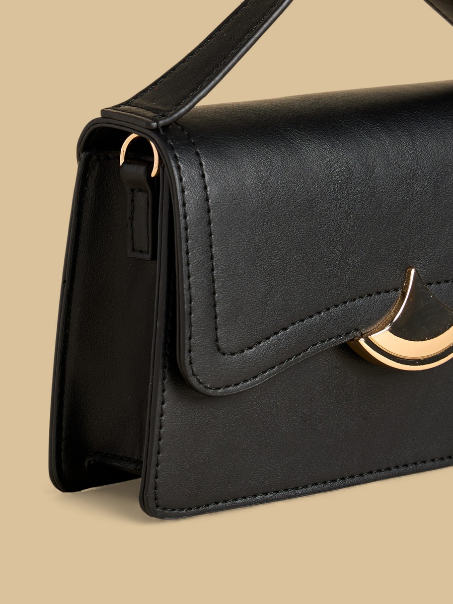 Metallic Accent Crossbody Bag with Flap Closure
