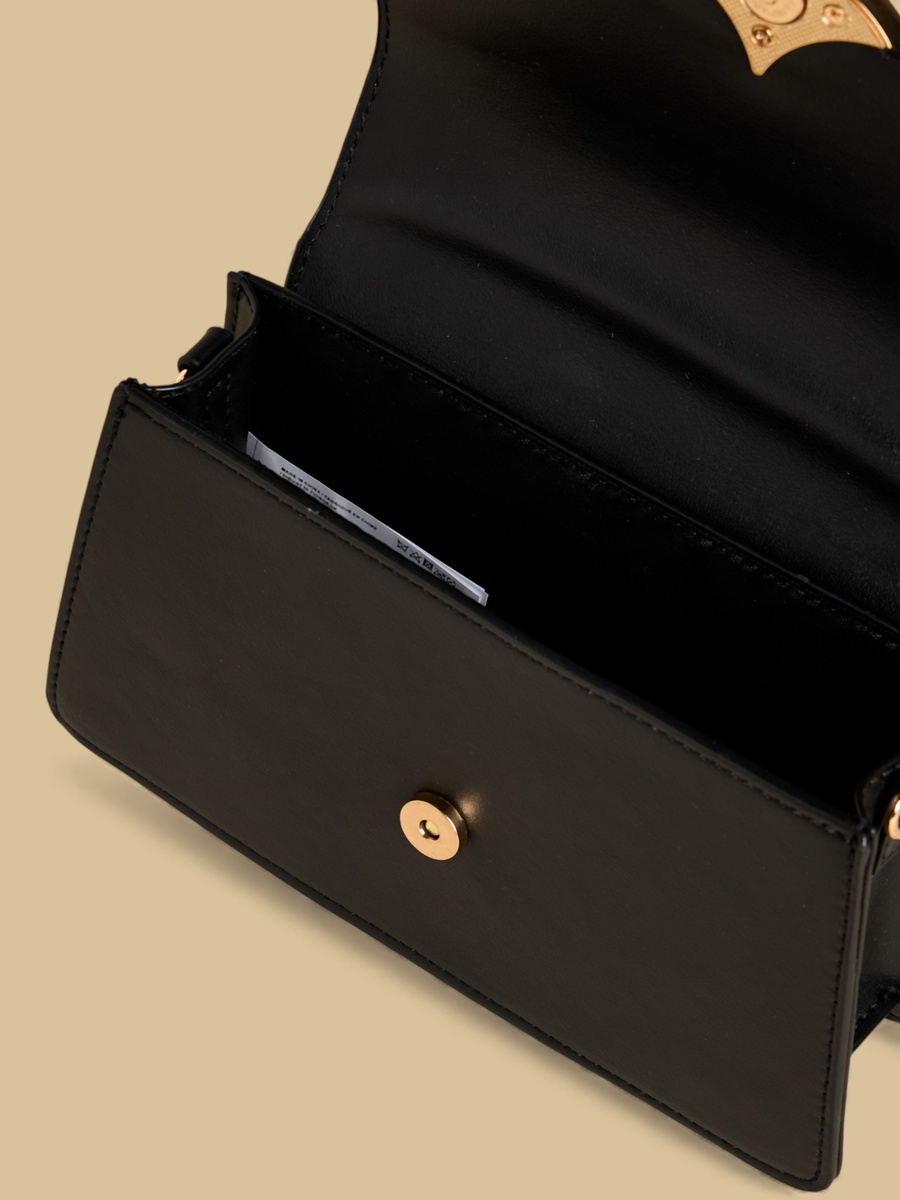 Metallic Accent Crossbody Bag with Flap Closure