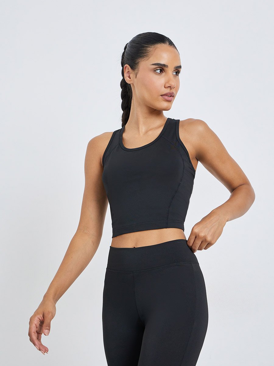 Black Reflective Stripe Racerback Sports Bra - Medium Support