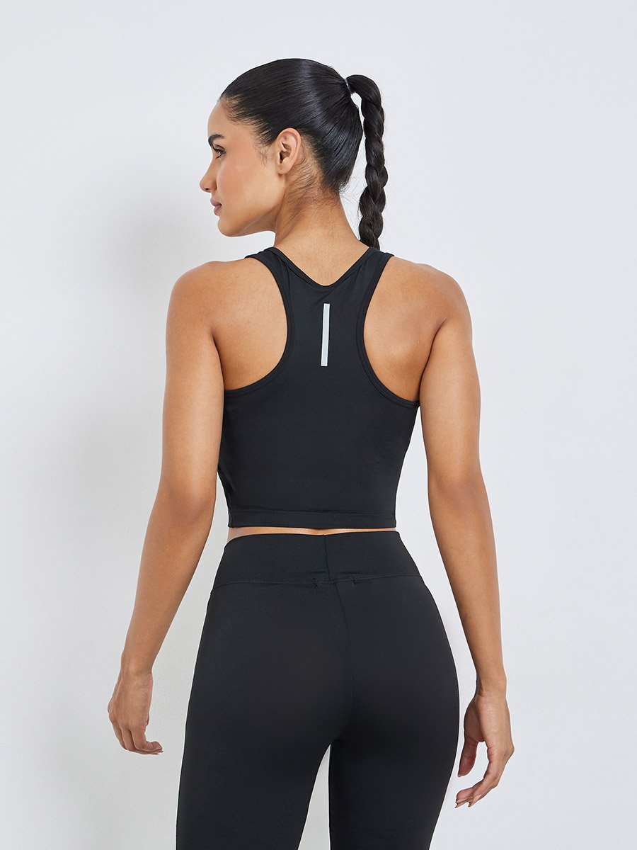 Black Reflective Stripe Racerback Sports Bra - Medium Support