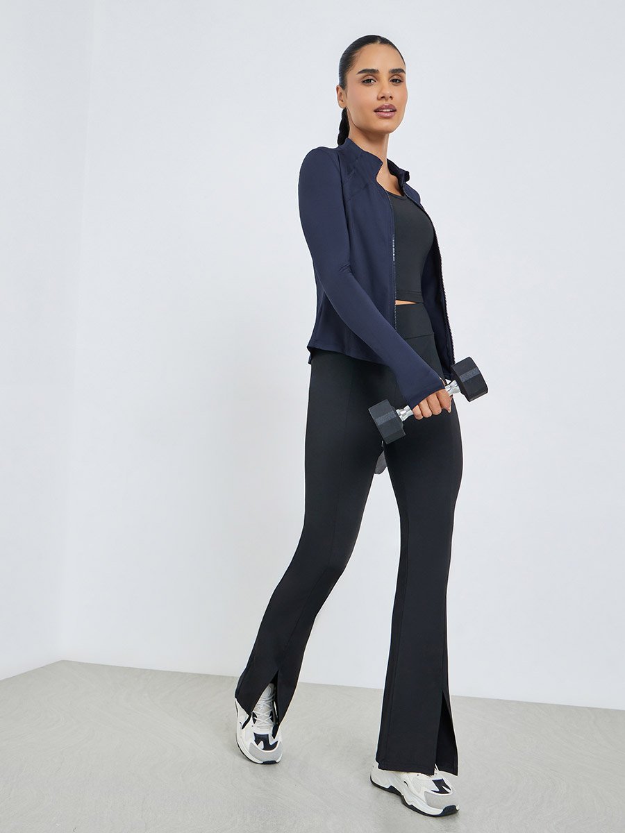 Navy Blue Contour Stitch Thumbhole Detail Full Zip Up Jacket