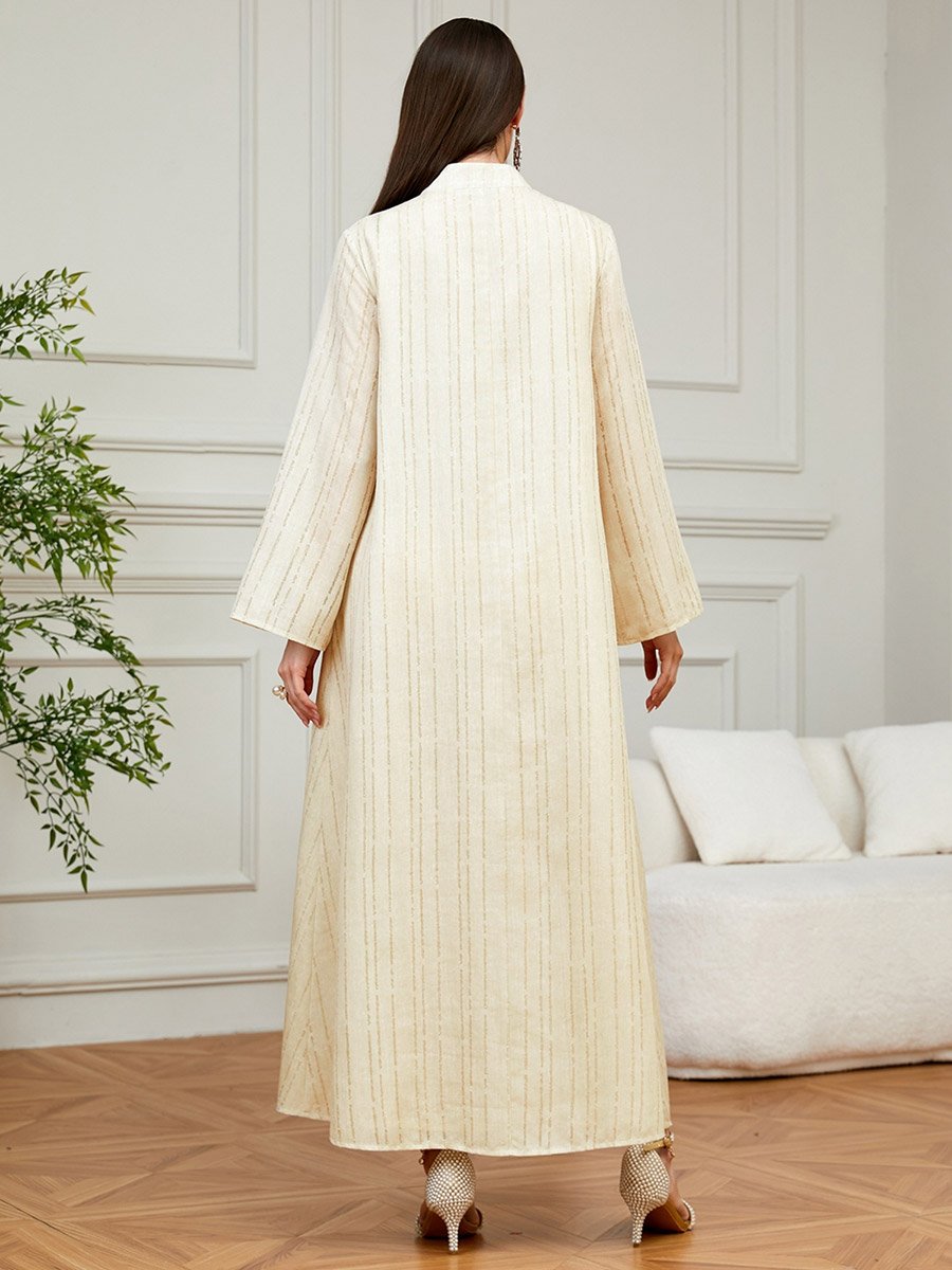 Beige Floral Embellished A-Line Jalabiya