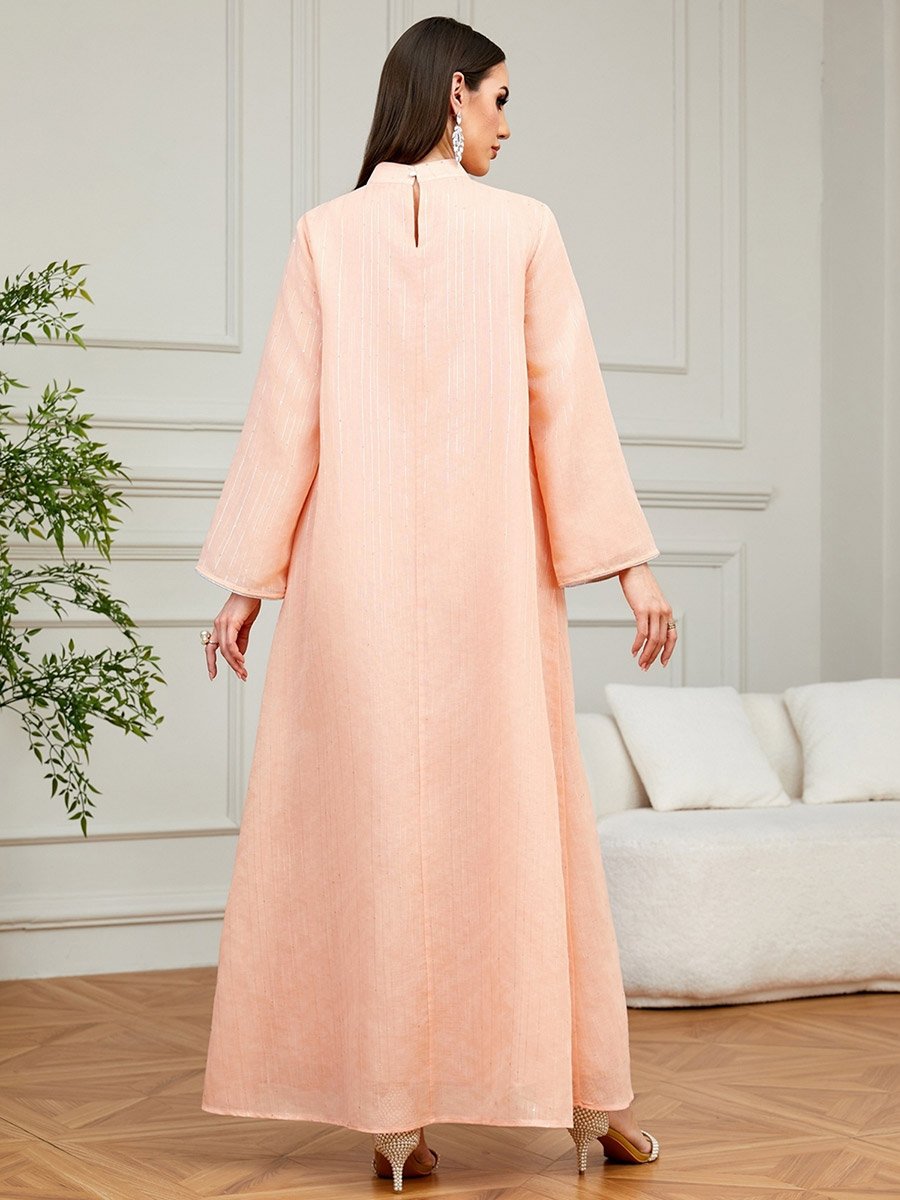 Pink Textured Floral Embellished A-Line Jalabiya