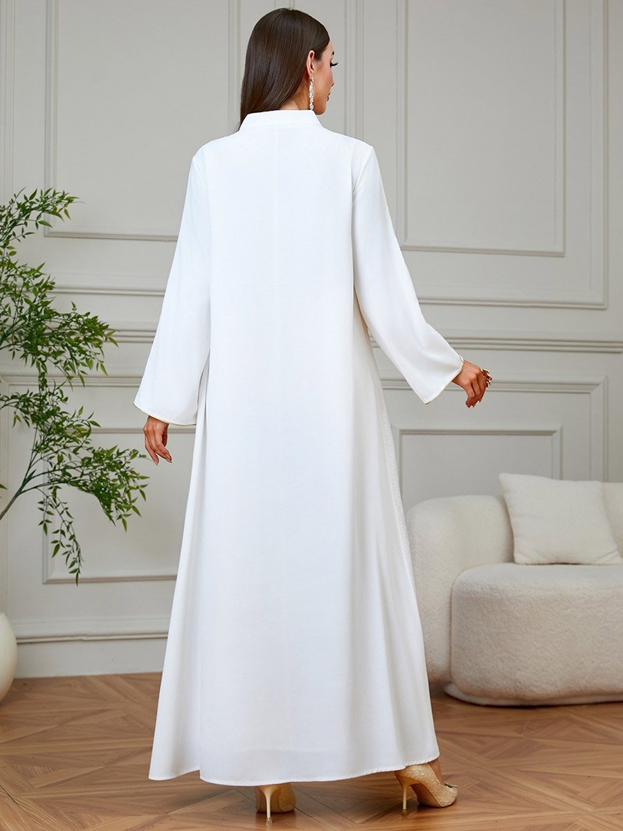 White Textured Floral Embroidered A-Line Jalabiya