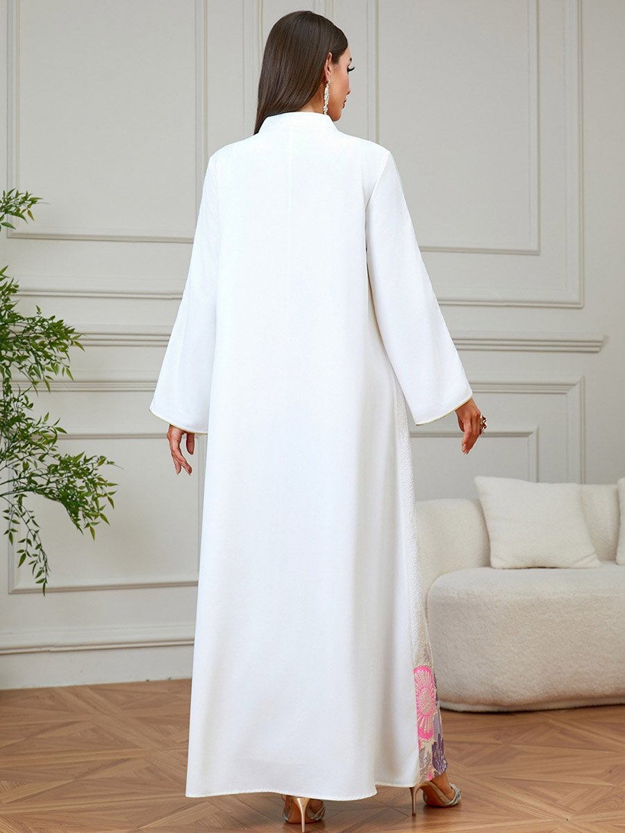 White Textured Floral Embroidered A-Line Jalabiya