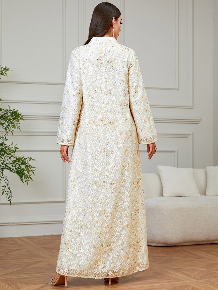 Beige Floral Sequined Jalabiya