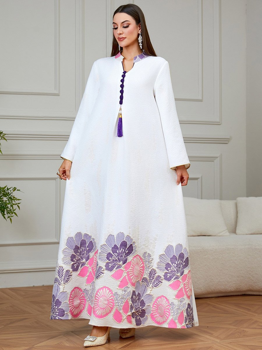 Women Textured Floral Tassel Detail Jalabiya
