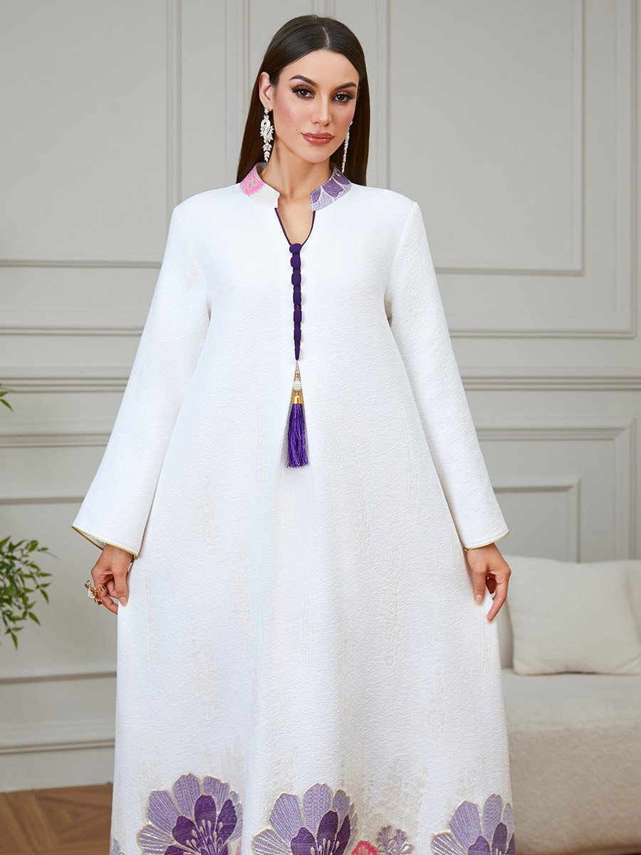Women Textured Floral Tassel Detail Jalabiya