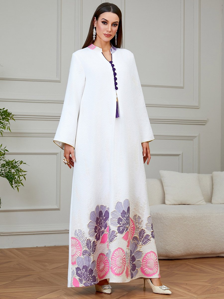 Women Textured Floral Tassel Detail Jalabiya