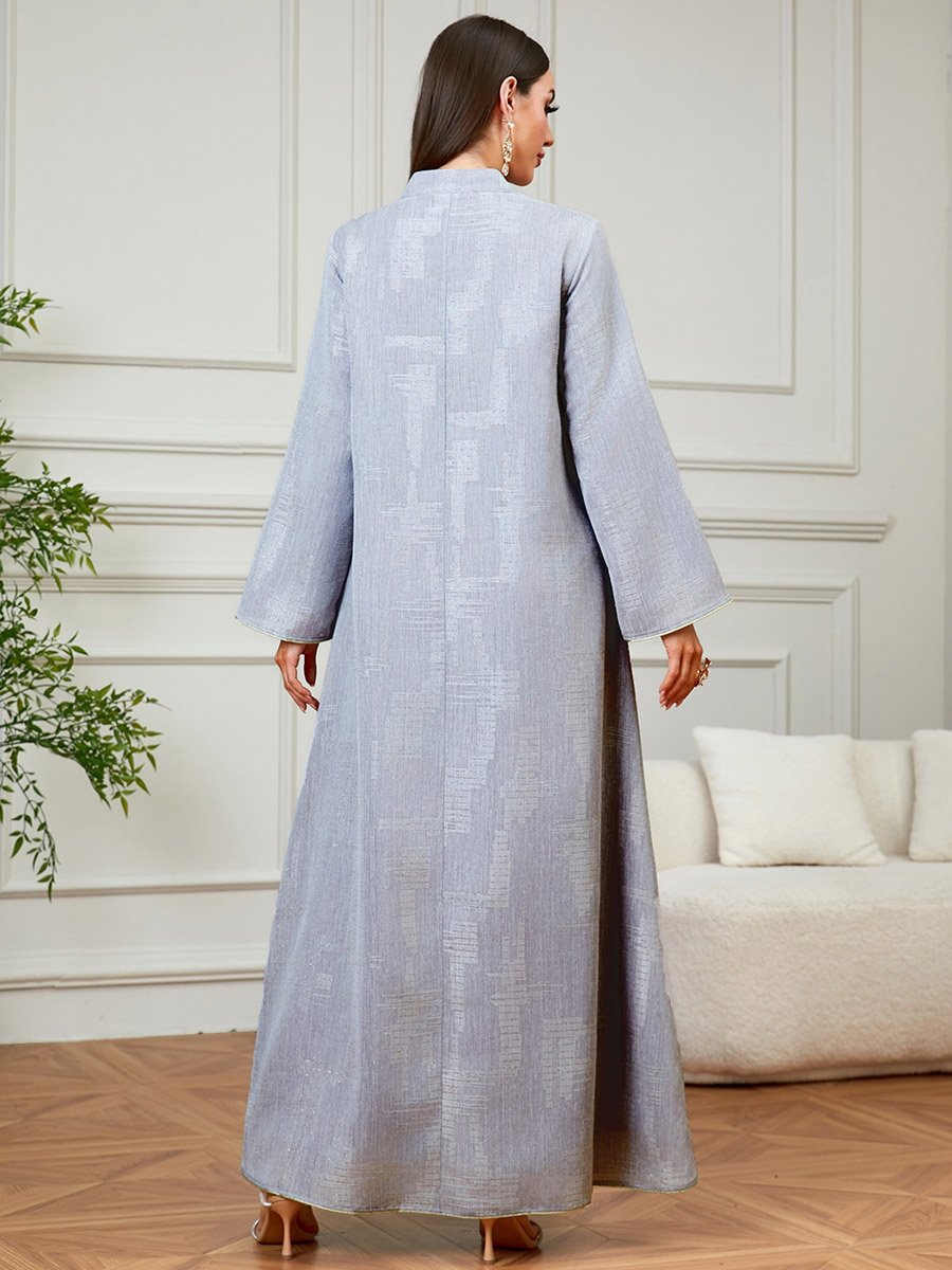 Grey Embroidered Collared A-Line Jalabiya