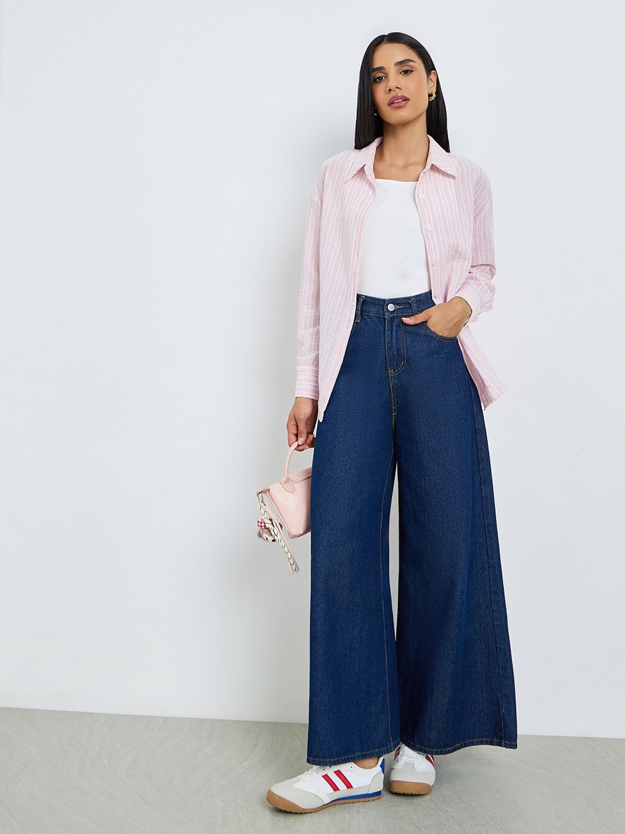 Pink Striped Relaxed Fit Long Sleeve Shirt
