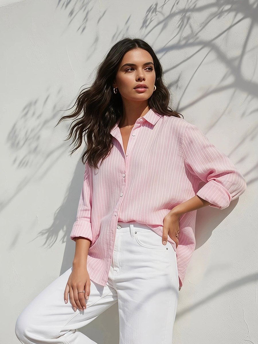 Pink Striped Relaxed Fit Long Sleeve Shirt