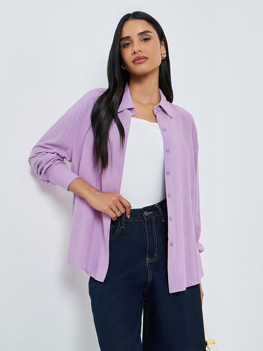 Lilac Linen Blend Oversized Shirt
