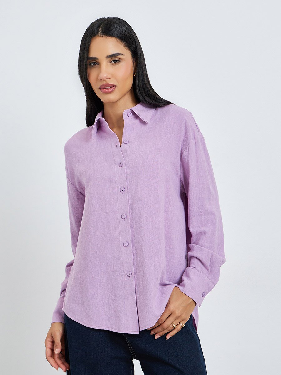 Lilac Linen Blend Oversized Shirt