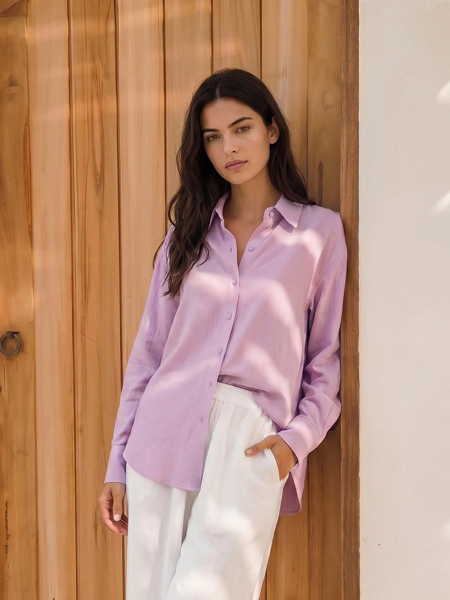 Lilac Linen Blend Oversized Shirt