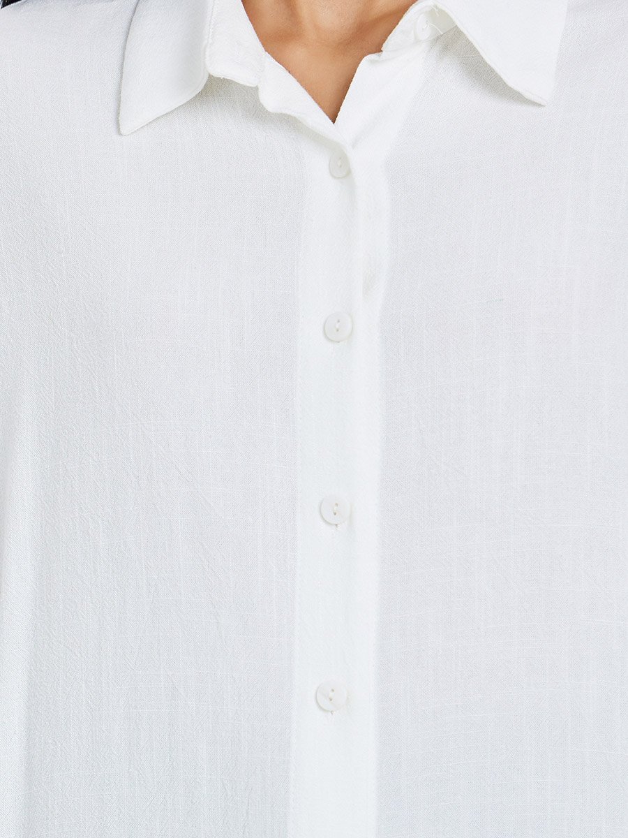 Off White Solid Linen Blend Relaxed Fit Shirt