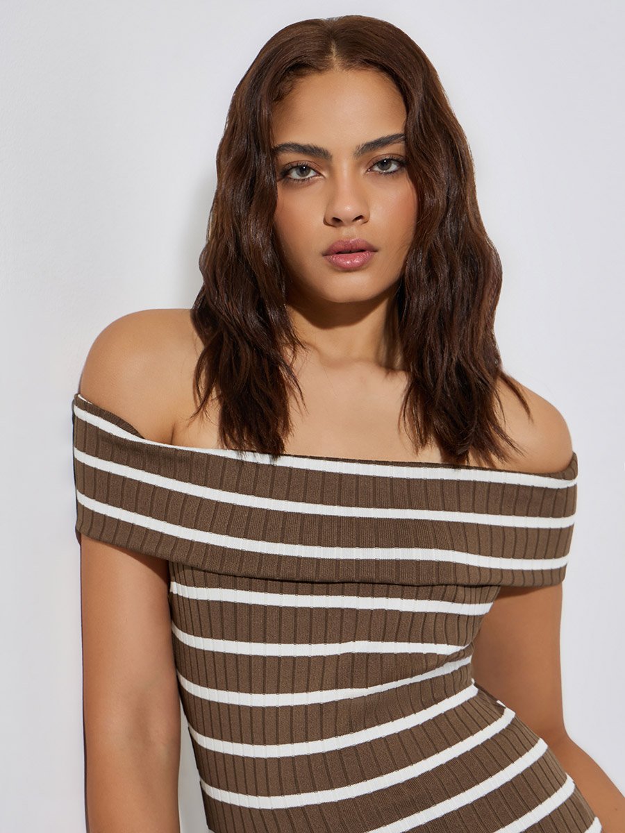 Striped Off Shoulder Knit Top