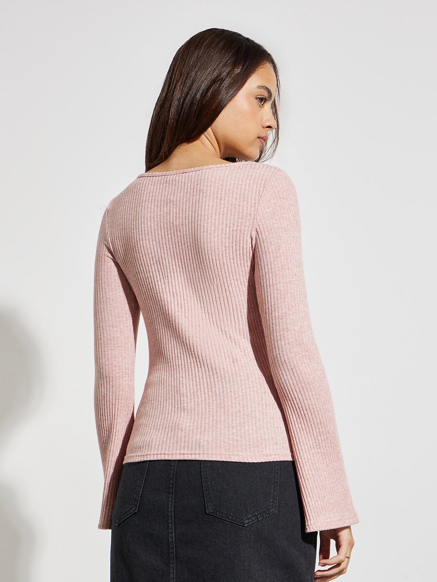 Pink Flared Sleeve Textured Knit Top