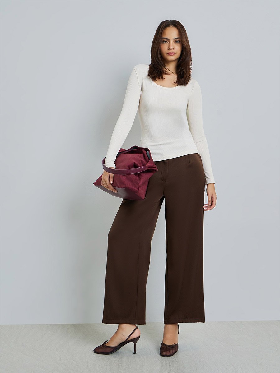 Off White Ribbed Long Sleeve Knit Top