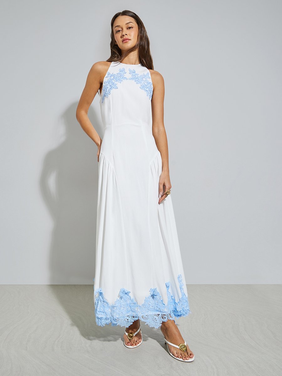 White Lace Insert A-Line Maxi Dress