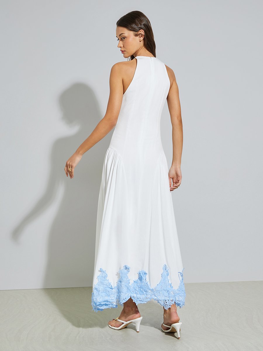 White Lace Insert A-Line Maxi Dress